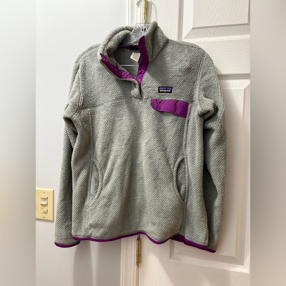Patagonia Womens Re-Tool Snap-T Fleece Pullover Gray Purple Polartec Size Medium